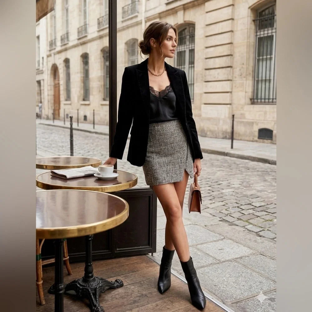 Banana Republic NWT Gray Tweed Mini Skirt With Zip Detailed